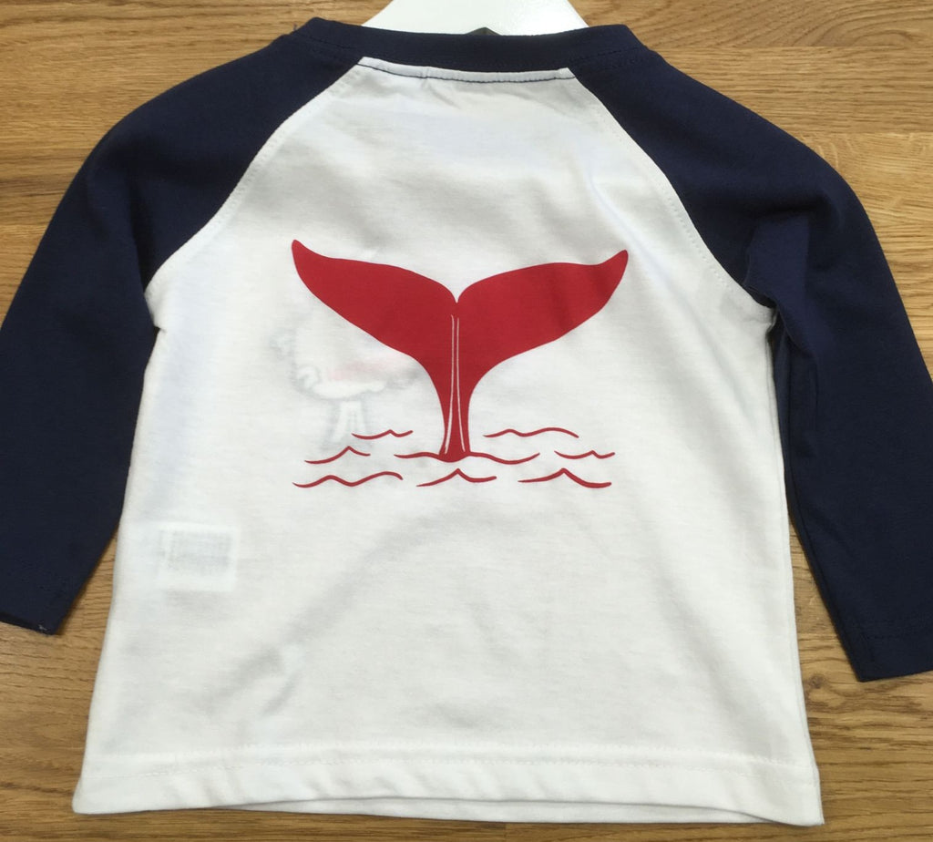 Baby Whale Tail T shirt - White & Navy