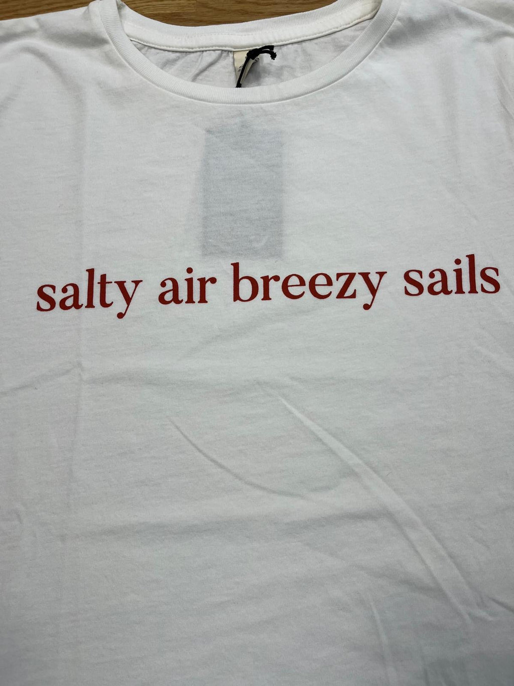 Women’s T Shirt ‘Salty Air Breezy Sails’ - Cream/Red