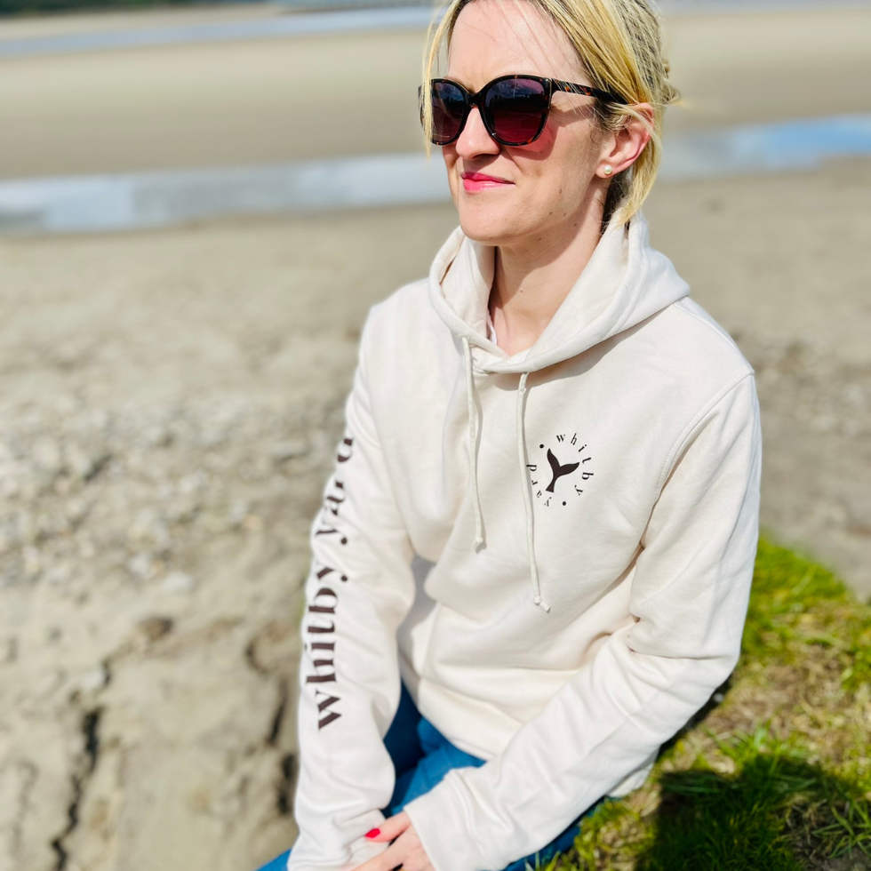 Unisex Pullover Hoodie in off white with 'Whitby Yard' Text