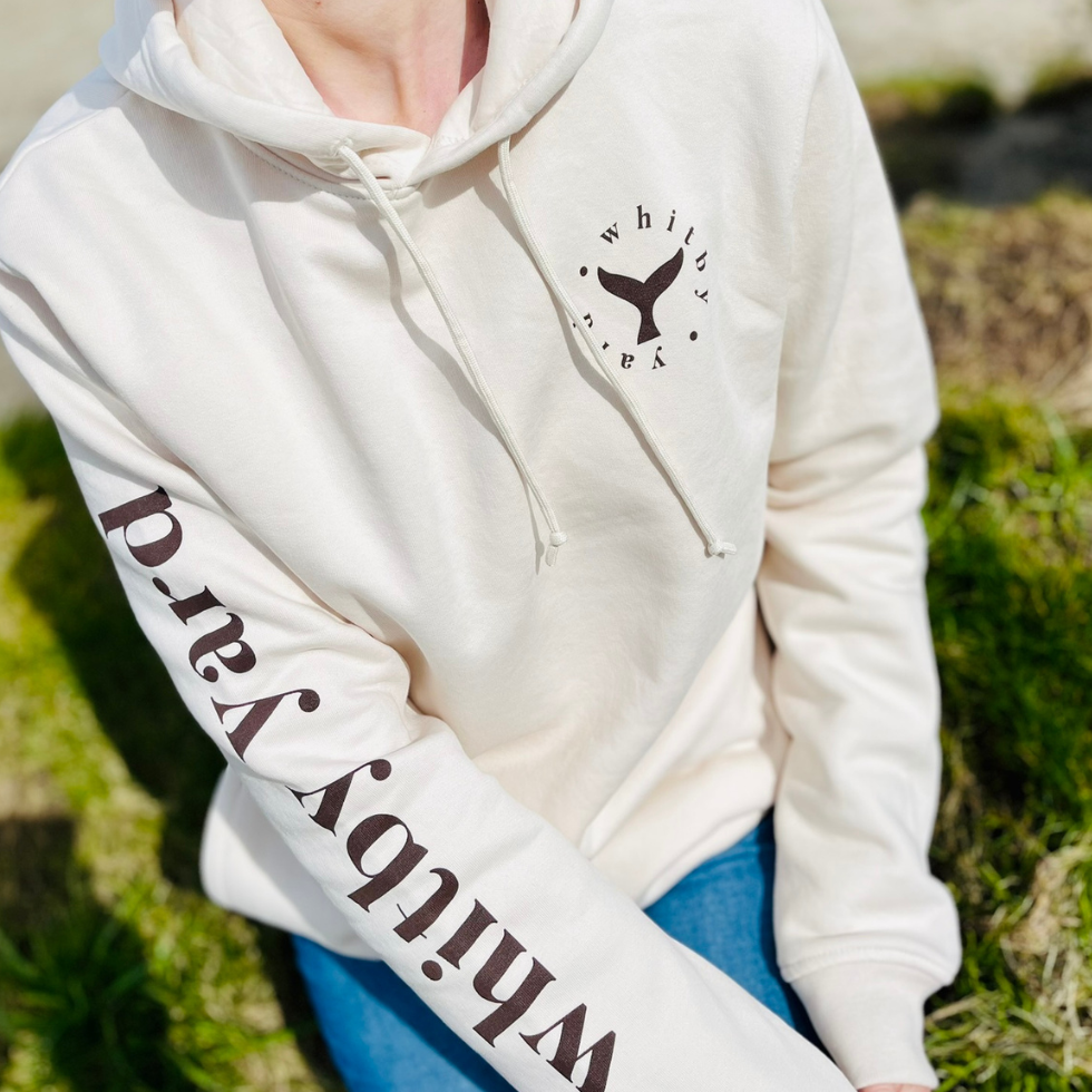 Unisex Pullover Hoodie in off white with 'Whitby Yard' Text