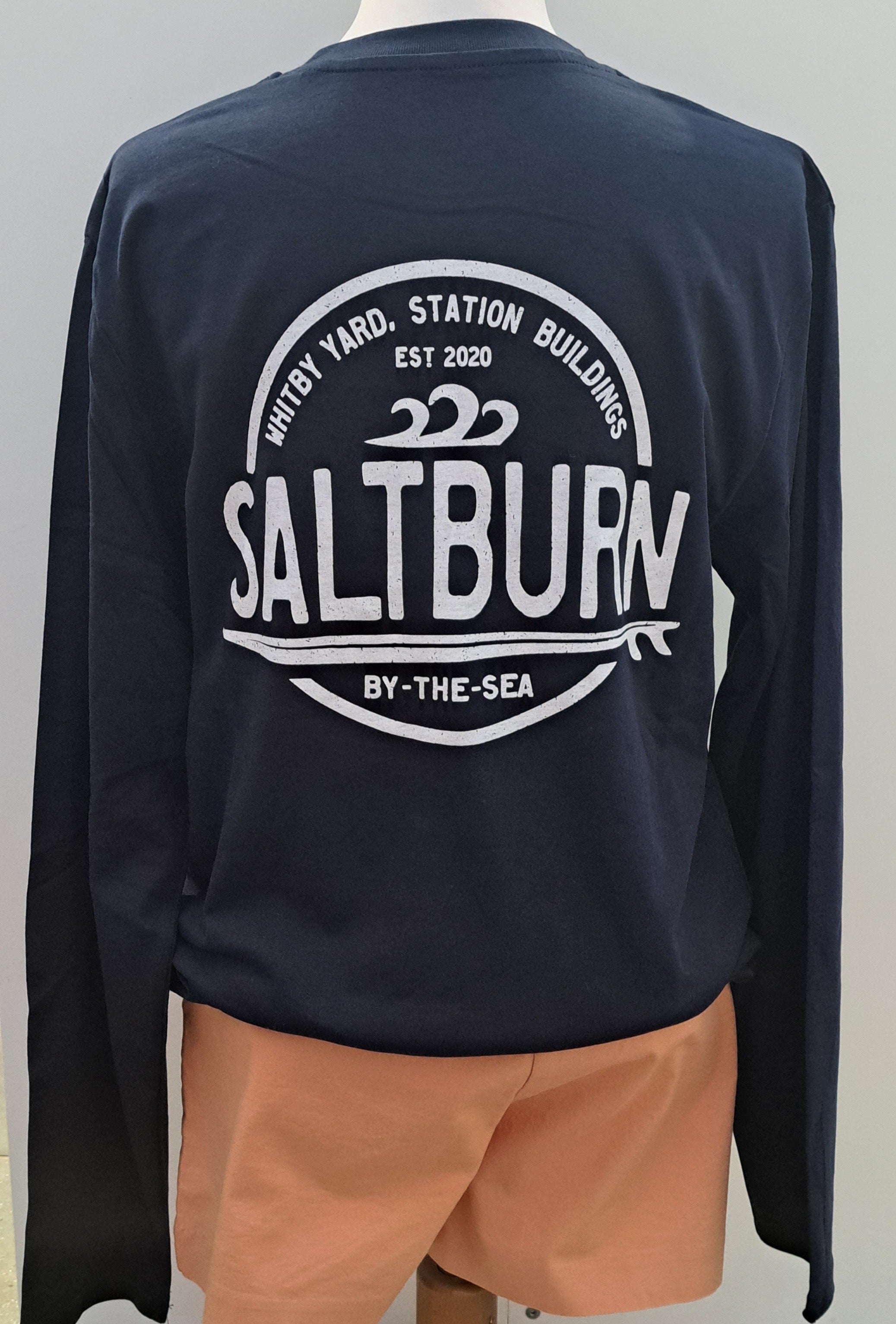 Unisex Long Sleeve T Shirt ‘Saltburn Circle’ - Navy