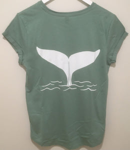 Womens Whale Tail T shirt in Sage Green