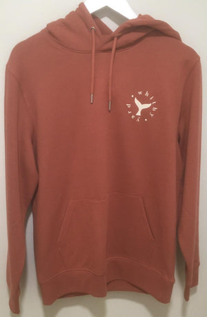 Unisex Rowing Whale Pullover Hoodie in red brick