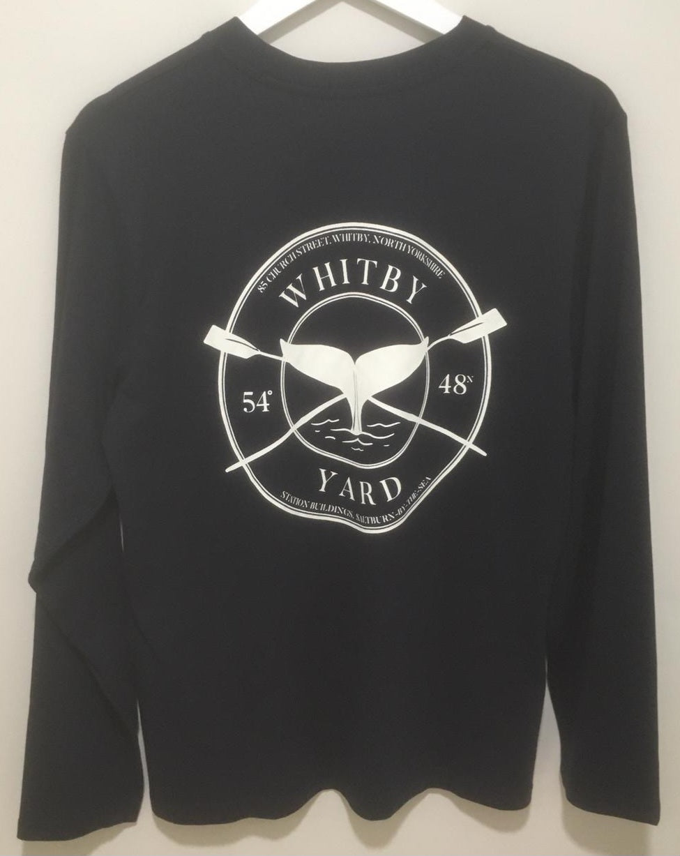 Unisex long sleeve ‘Rowing Whale’ design T shirt in navy