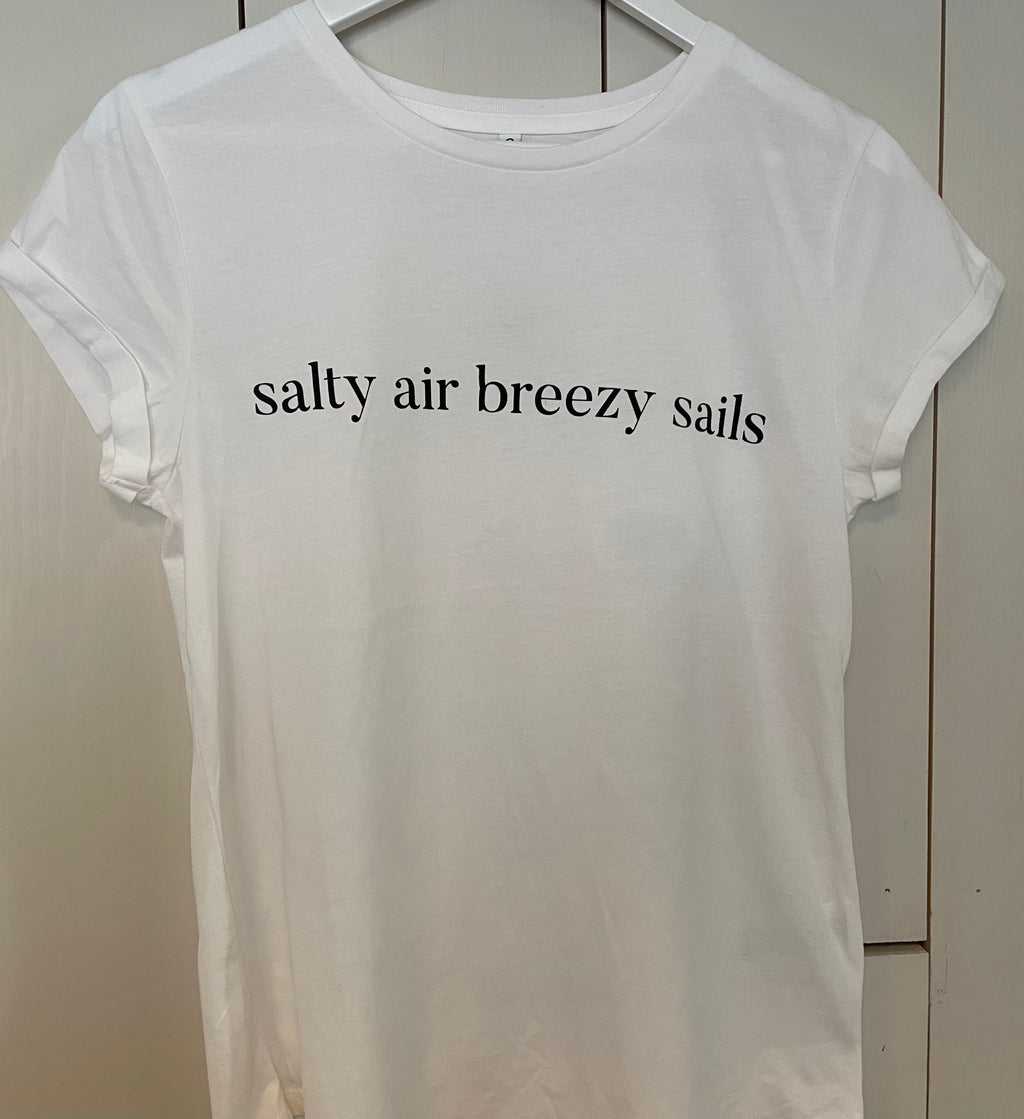 Women's 'salty air breezy sails' T shirt in cream