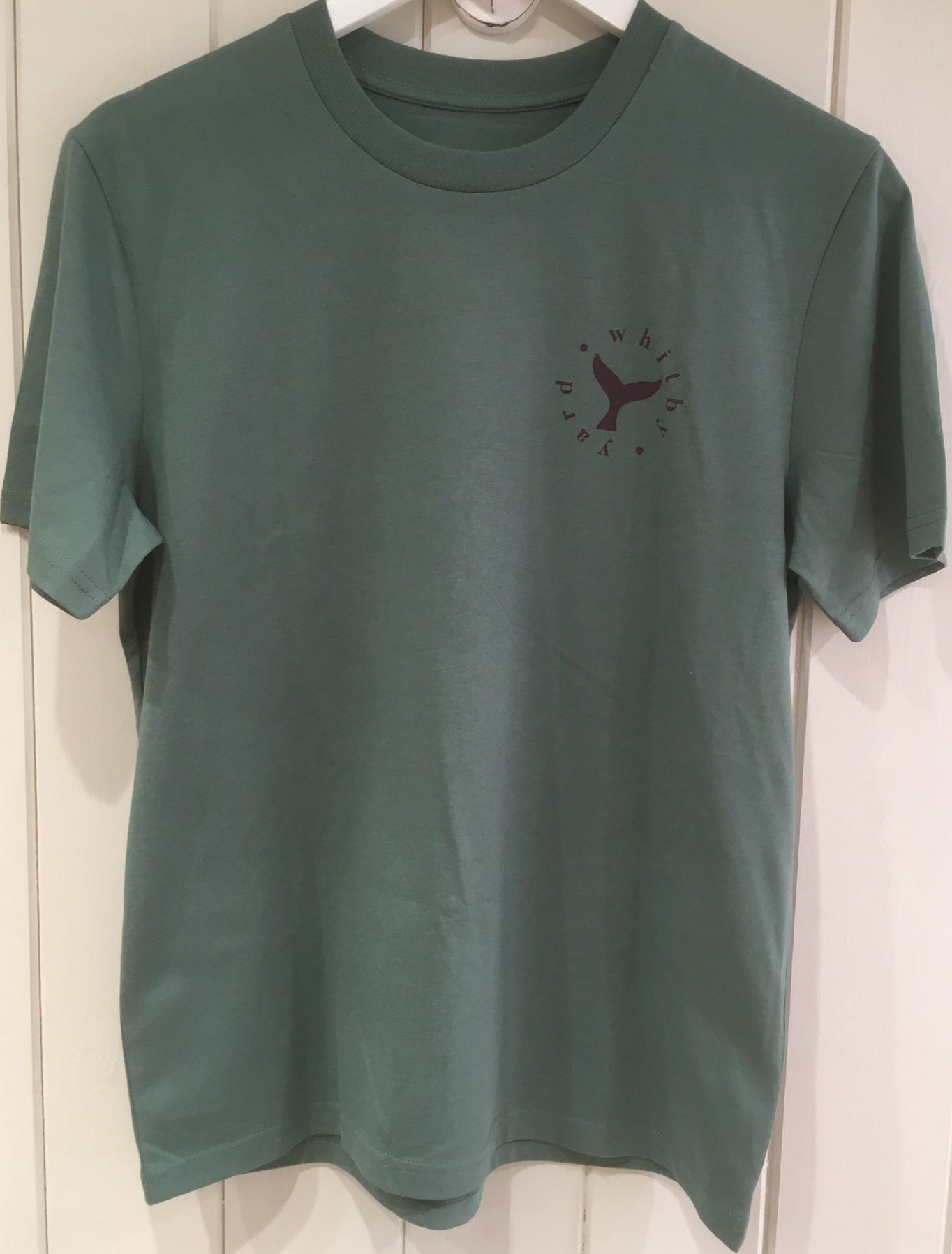 Unisex ‘Rowing Whale’ design T shirt in Mid Green