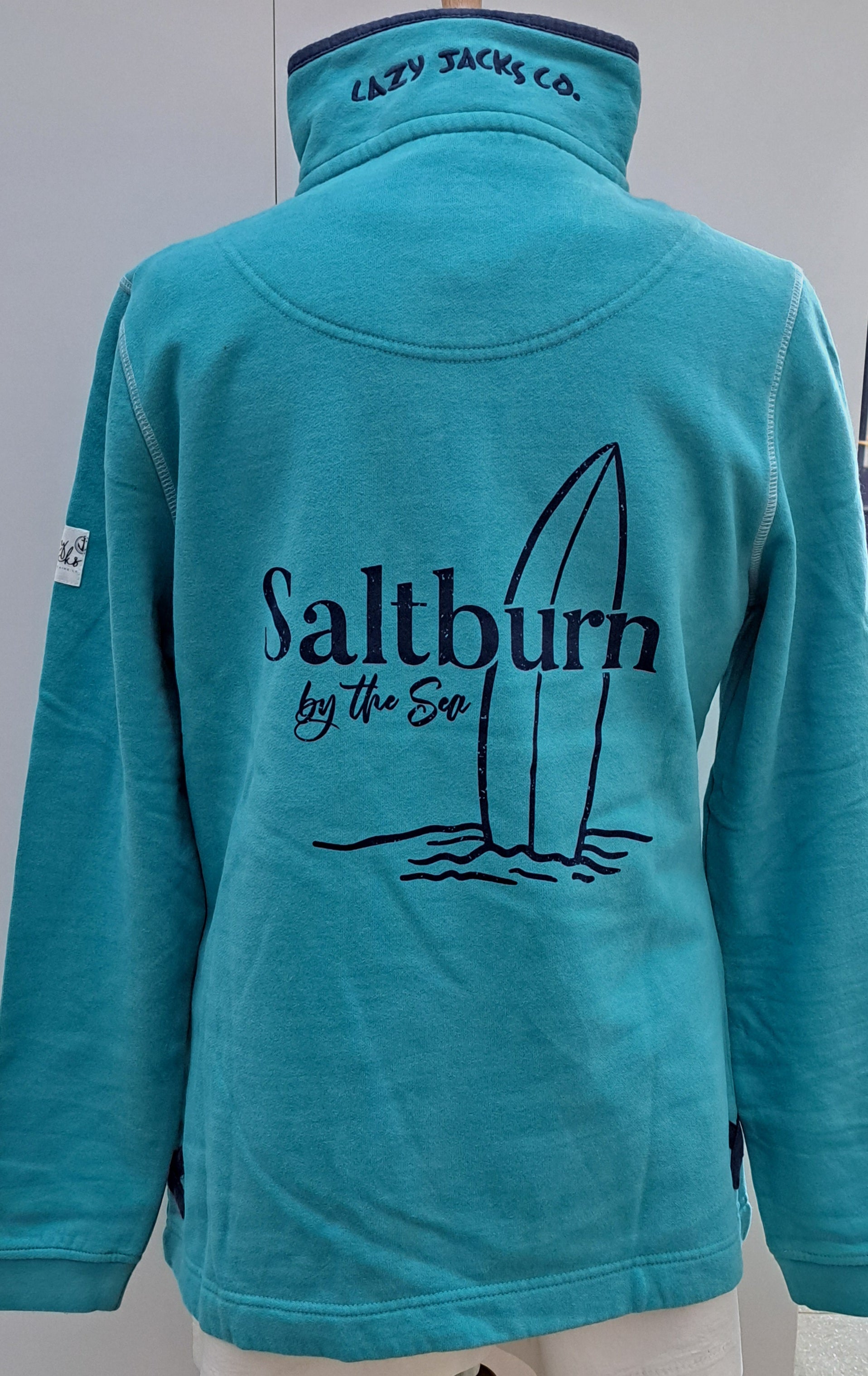 Womens Button Neck Sweatshirt - 'Saltburn Surfboard’ Design - Aquarius