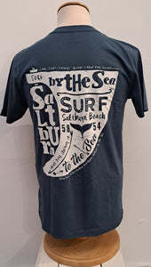 Unisex Saltburn Fin Design T shirt in Denim Blue
