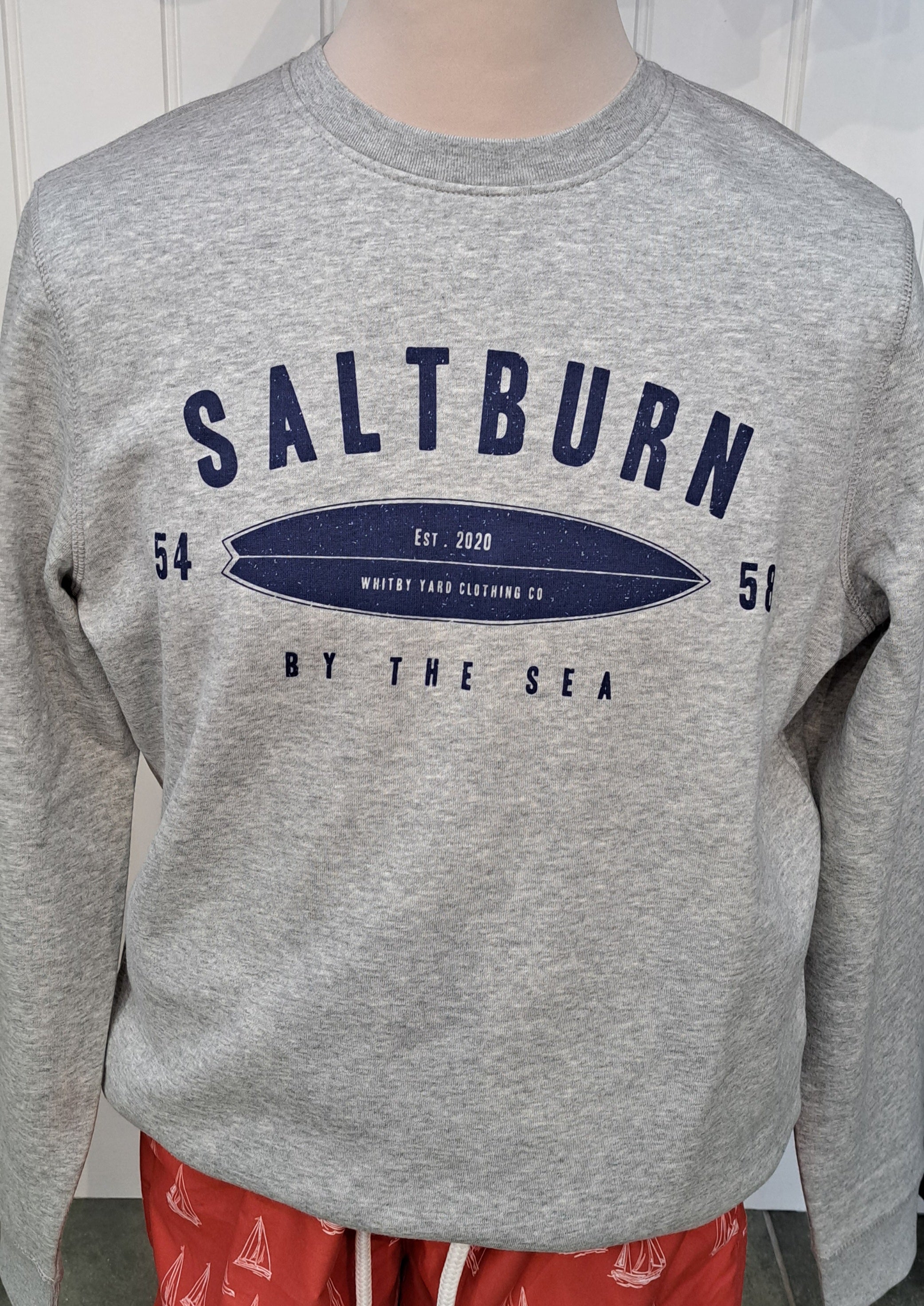 Unisex Organic cotton Sweatshirt with 'Saltburn co ordinates' in Heather Grey