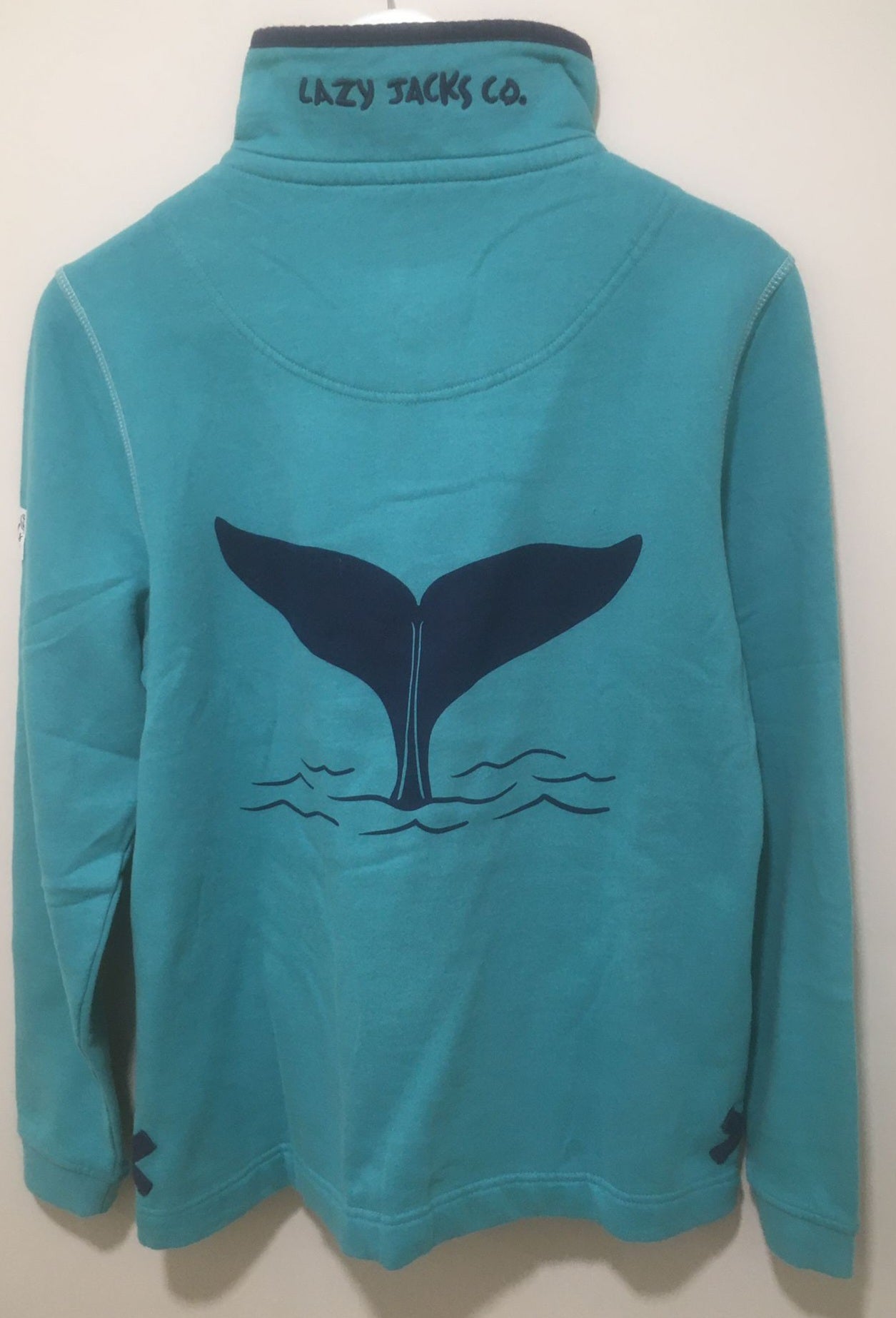 Womens Button Neck Sweatshirt - 'Whitby Yard Whale Tail Design' - Aquarius