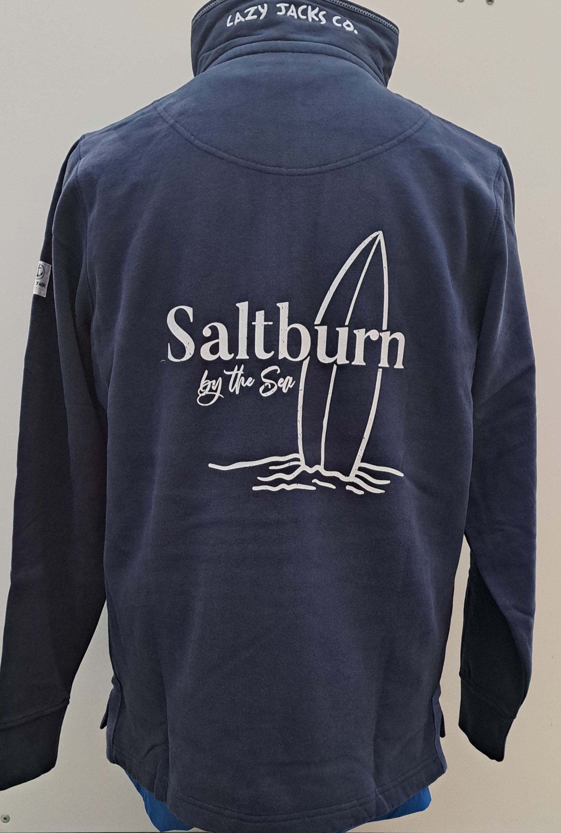 Mens Lazy Jacks  1/4 Zip Sweat shirt - ‘Saltburn Surfboard’ Design Marine