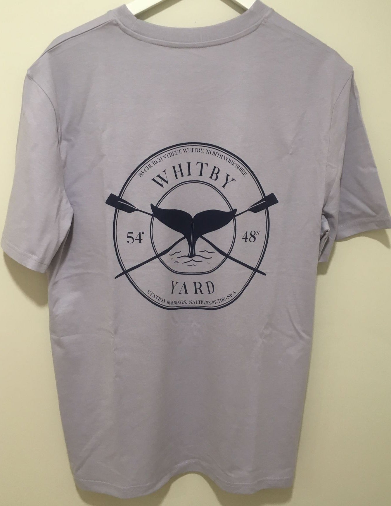 Unisex ‘Rowing Whale’ design T shirt in Lavender