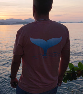 Unisex Whale tail T shirt in Rose with ombre manual print in Blue and White