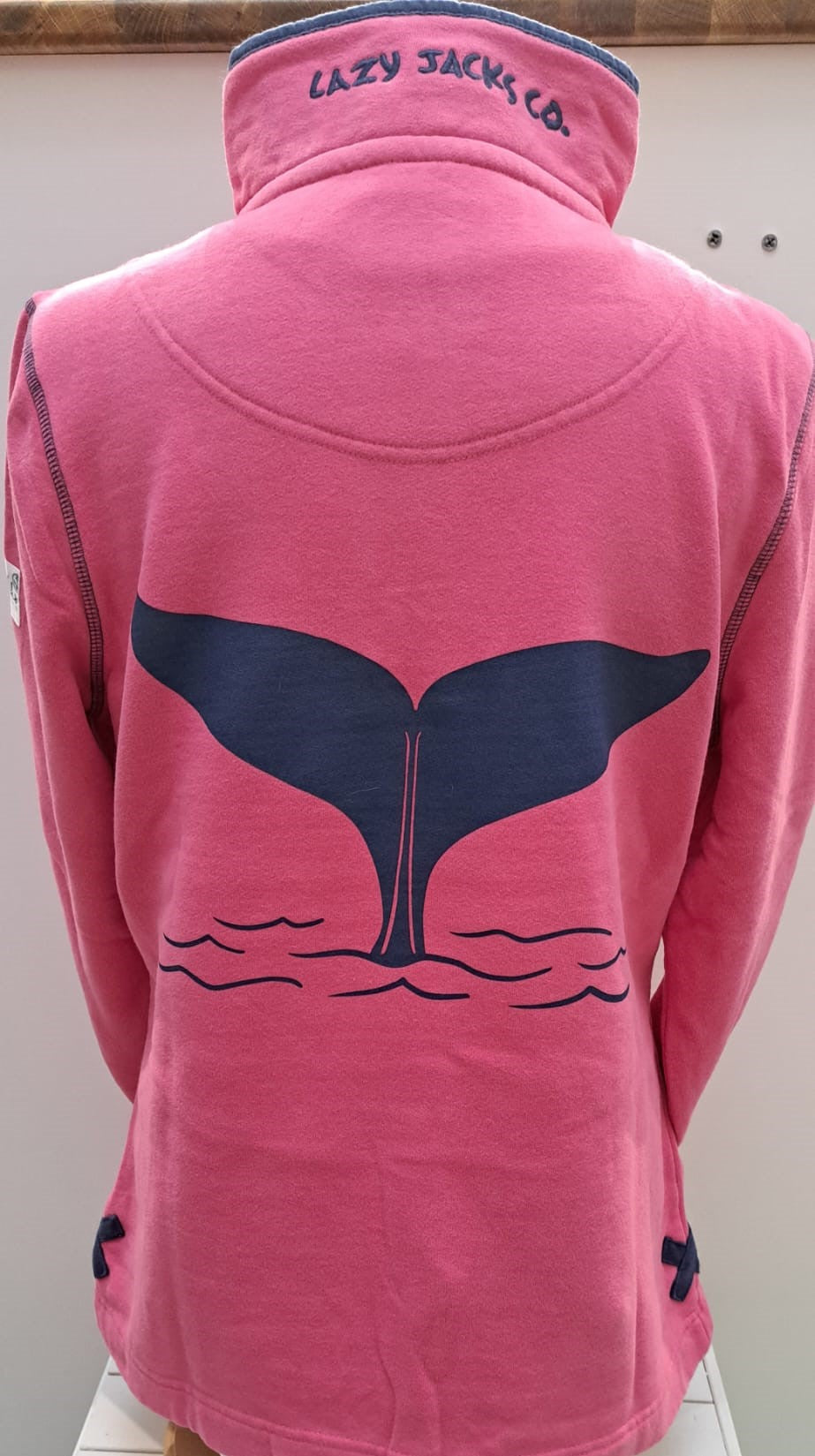 Womens Button Neck Sweat shirt - 'Whitby Yard Whale Tail Design' - Pink