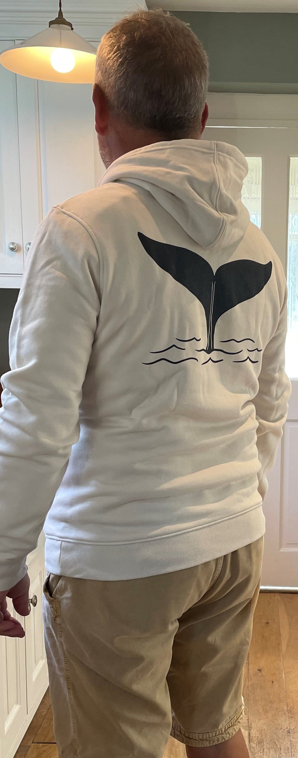 Unisex Whale Tail Pullover Hoodie in Off White