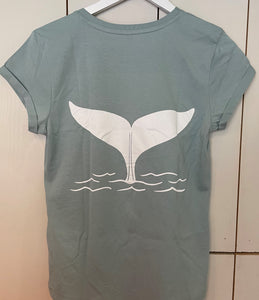 Women's  Whale Tail T shirt in slate green
